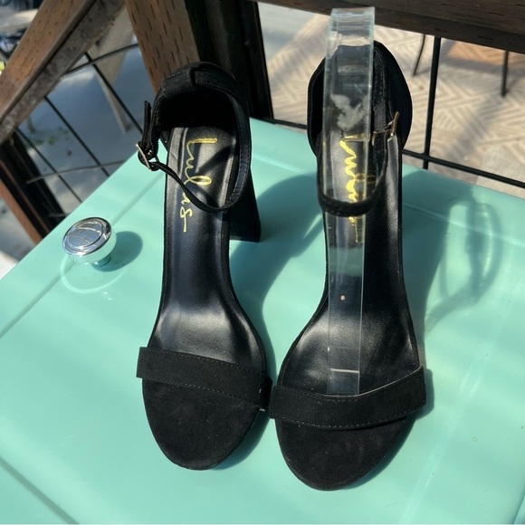 Lulu’s Taylor Black Vegan Suede Ankle Strap High Heel Sandals 6.5 - Picture 7 of 9